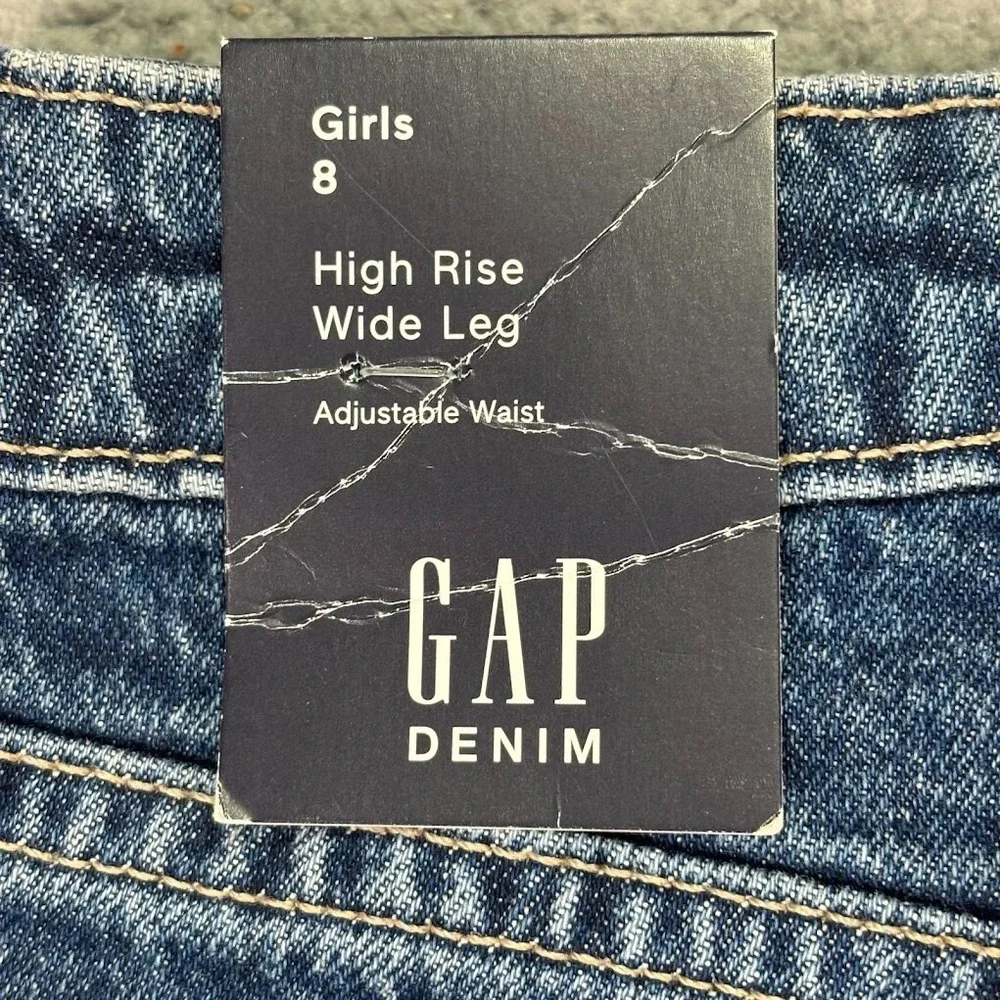 Gap‎ High Rise Wide Leg Baggy Jeans Blue Size 8 Girls Ankle Length NWT